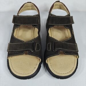 Elefanten Double Strap Leather Mocha Slip On Sandals Bid Kids Size 3-3.5 EU 34